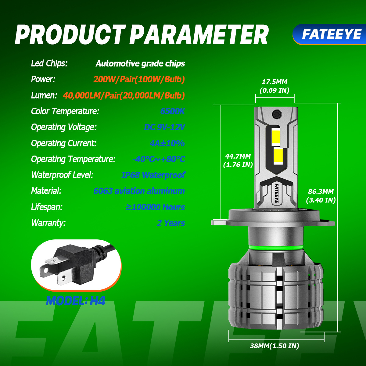 Fateeye high power 40000LM 6500K White canbus headlight F9S 200W H7 h4 h11 d1s d2s d3s led headlight bulb