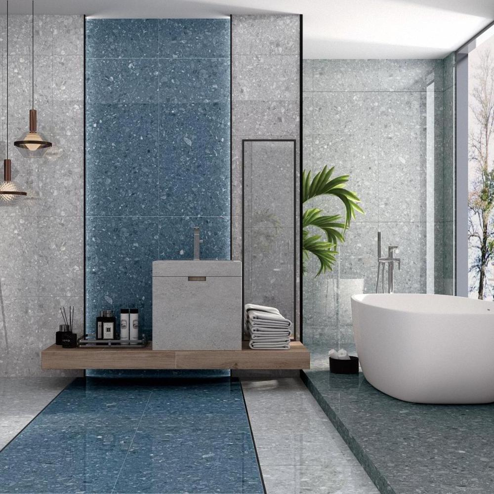 Foshan FaTong Floor Marble Porcelain tile Blue Interior Wall tile Indoor bathroom 600*1200mm Terrazzo tiles