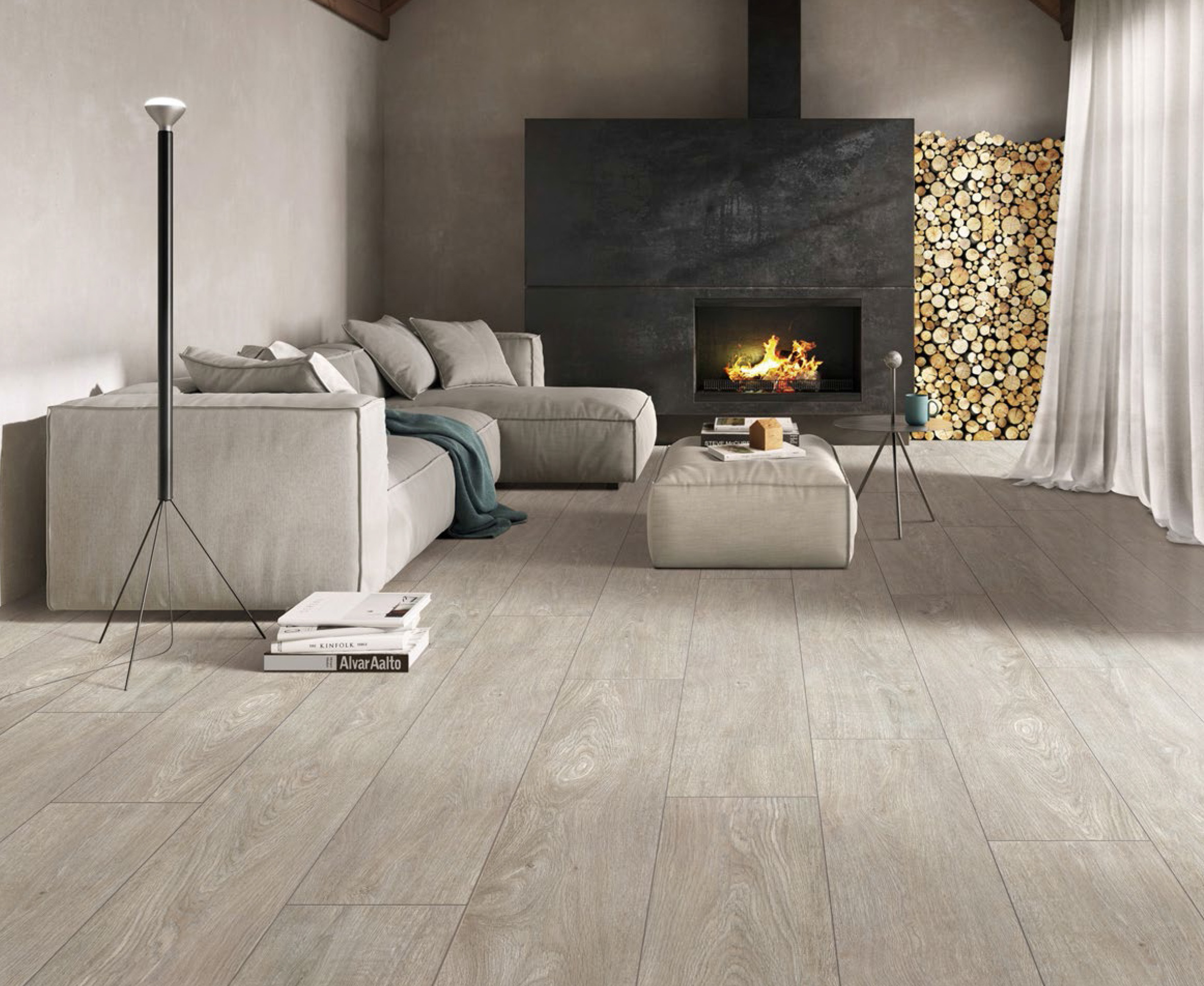 Wood Tiles Porcelain Floor Gray Rustic Wooden Ceramic Tile 250x1500 mm For Living Room