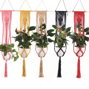 Colorful Hanging Plant Holders Crochet Macrame Plant Hangers Flower Pot Holder with Hooks Boho Home Decor Cotton Rope Net Pocket