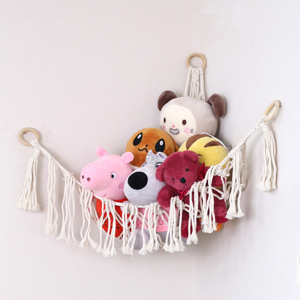 Stuffed Animal Net Bag Corner Plush Toys Play Room Bedroom Net Holder Storage Hammock Hanging Toy Hammock