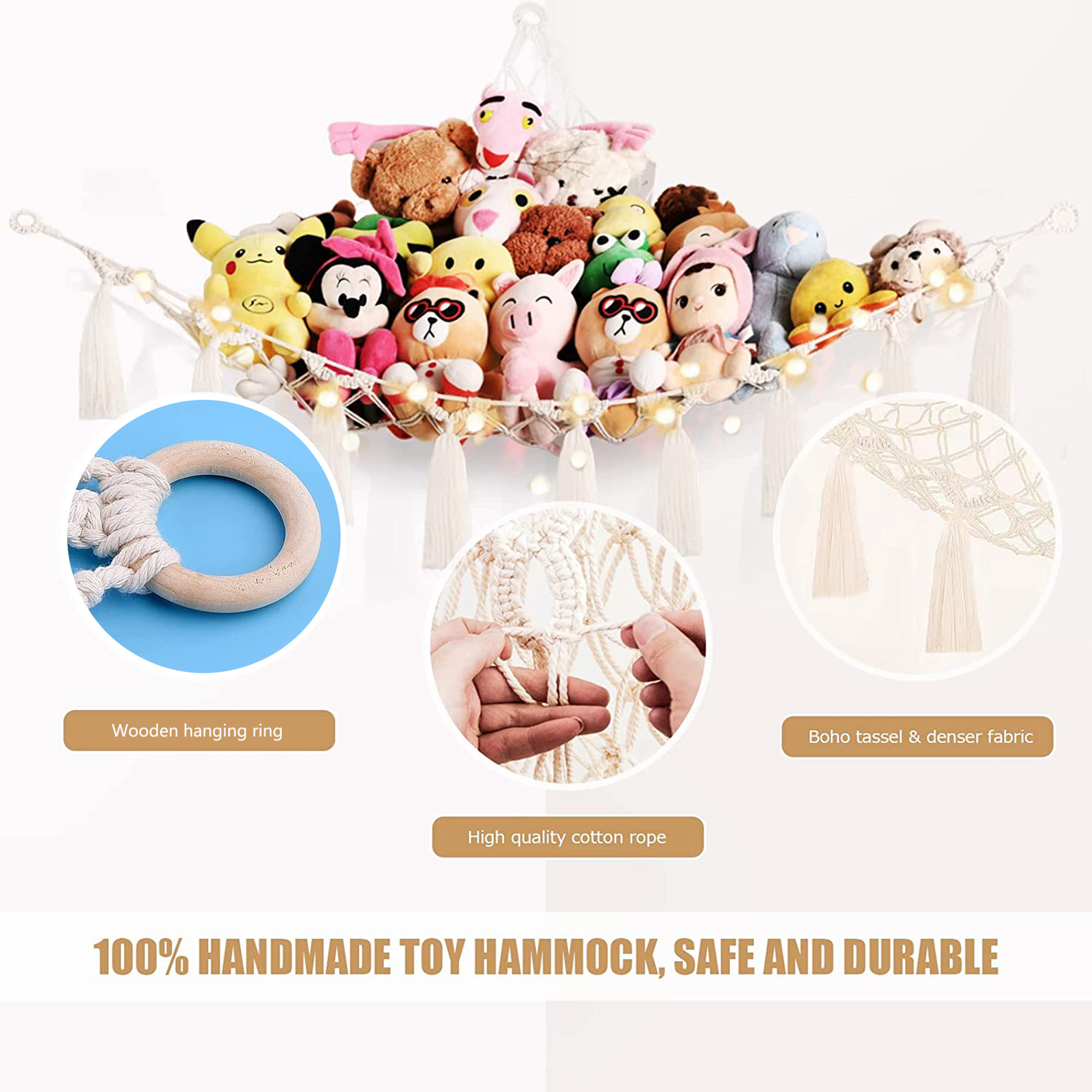 Stuffed Animal Net Bag Corner Plush Toys Play Room Bedroom Net Holder Storage Hammock Hanging Toy Hammock