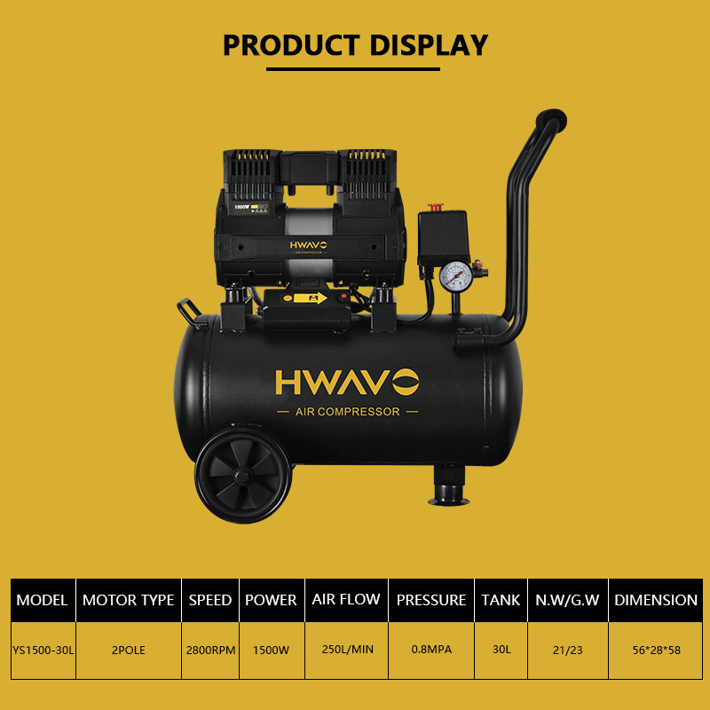 Manufacturer industrial air compressor 1500W 2800rpm Portable 30L quiet oil free air compressor for tire inflator