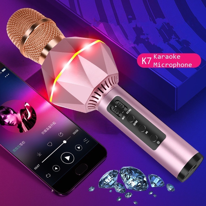 Professional Mini Portable Diamond Design Wireless Handheld Microphone with Karaoke Speaker Function