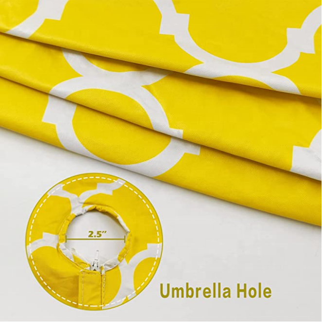 Factory promote custom circular dining table Outdoor courtyard with umbrella hole location wrapped edge elastic pvc tablecloth