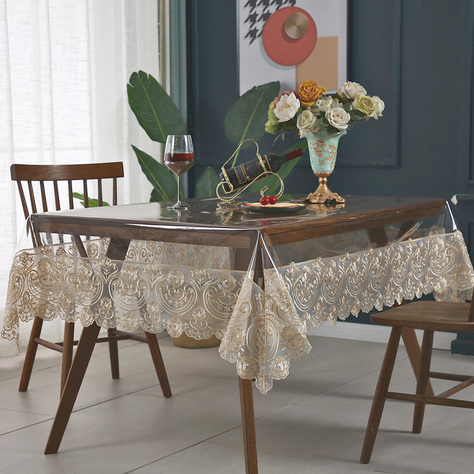 Waterproof Lace PVC Table Cloth Environmental  PVC Tablecloth Transparent Table Cloth Stitching Lace Tea Table Cover