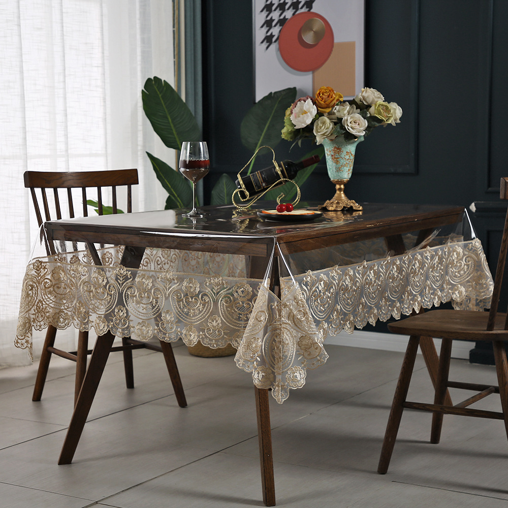 Waterproof Lace PVC Table Cloth Environmental  PVC Tablecloth Transparent Table Cloth Stitching Lace Tea Table Cover