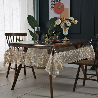 Waterproof Lace PVC Table Cloth Environmental  PVC Tablecloth Transparent Table Cloth Stitching Lace Tea Table Cover