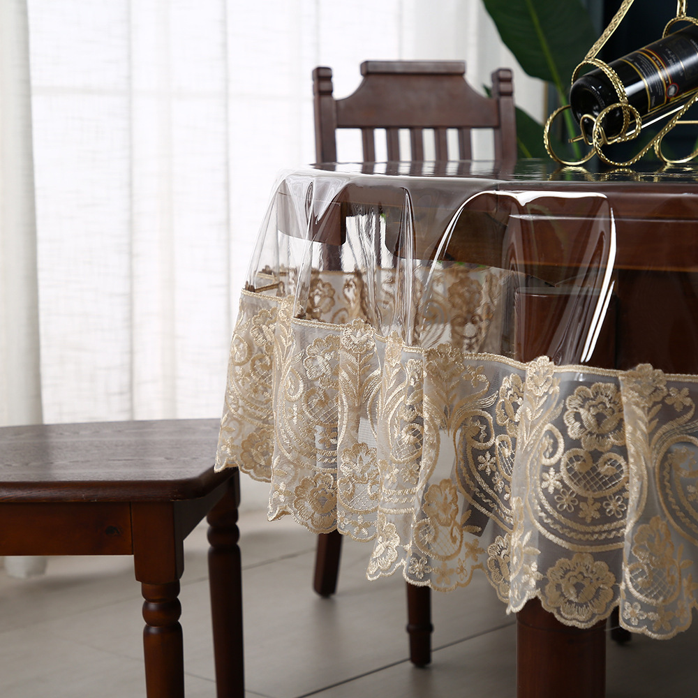 Waterproof Lace PVC Table Cloth Environmental  PVC Tablecloth Transparent Table Cloth Stitching Lace Tea Table Cover