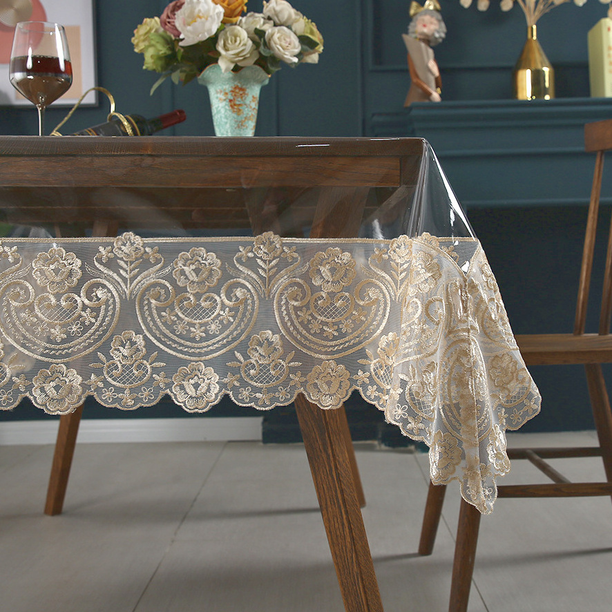 Waterproof Lace PVC Table Cloth Environmental  PVC Tablecloth Transparent Table Cloth Stitching Lace Tea Table Cover