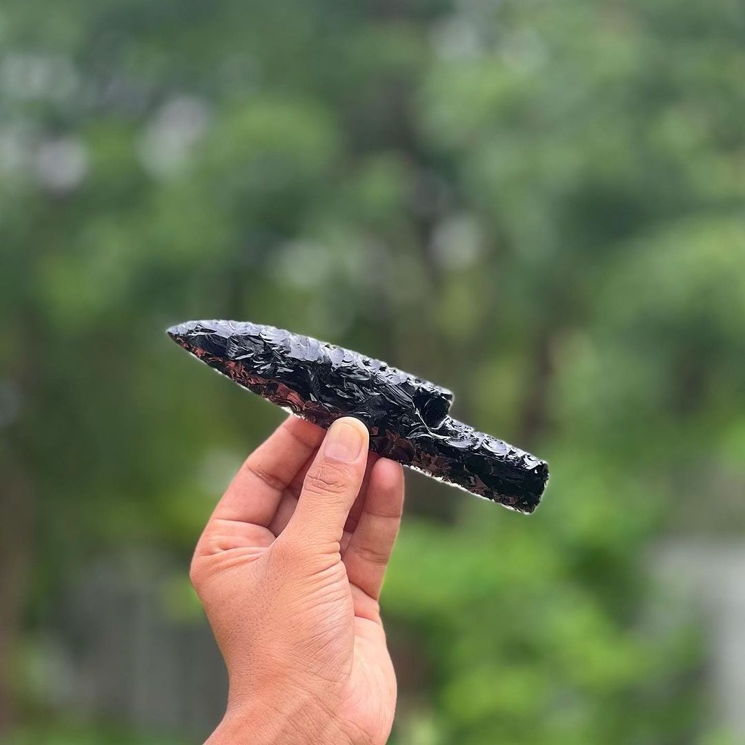 Hand Strapped Black Obsidian Crystal Knife Gemstone Athame Dagger Healing Quartz Stone Knives Wiccan Gift To Remove Negativity