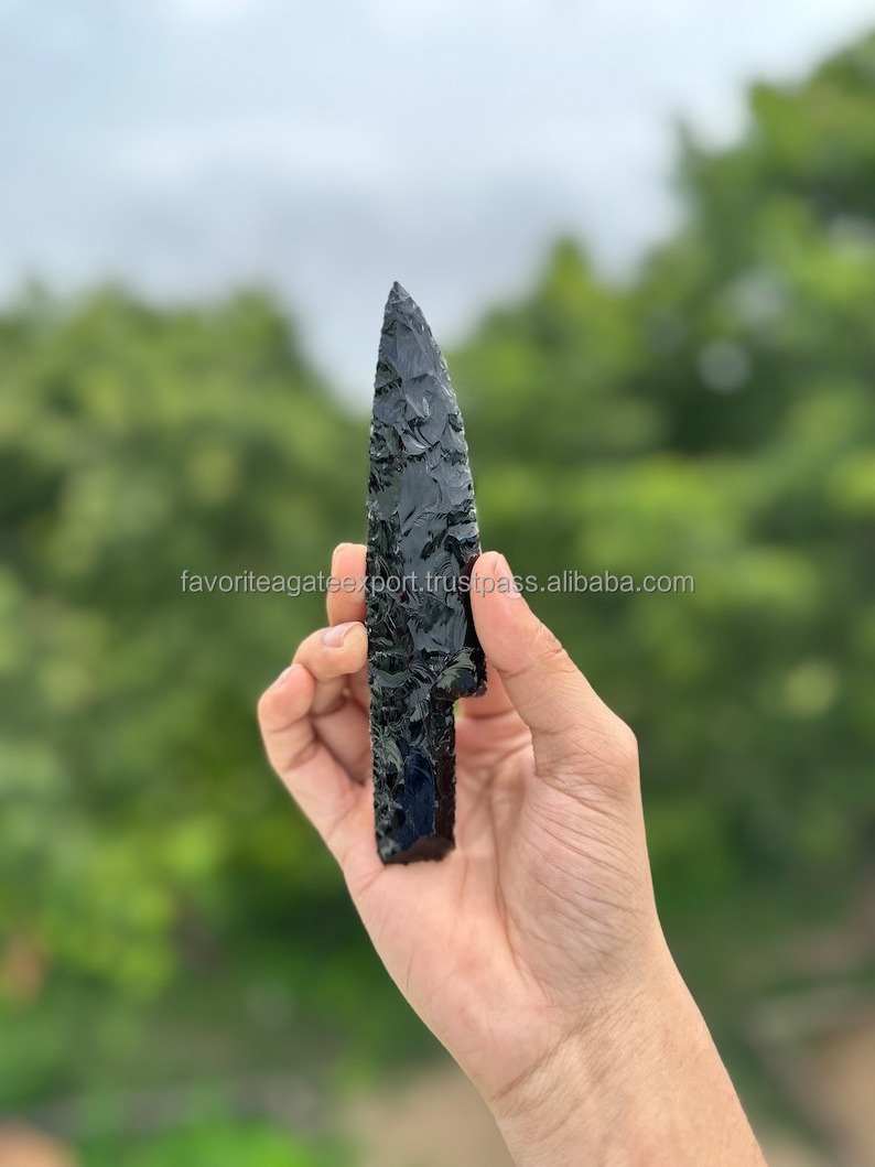 Hand Strapped Black Obsidian Crystal Knife Gemstone Athame Dagger Healing Quartz Stone Knives Wiccan Gift To Remove Negativity