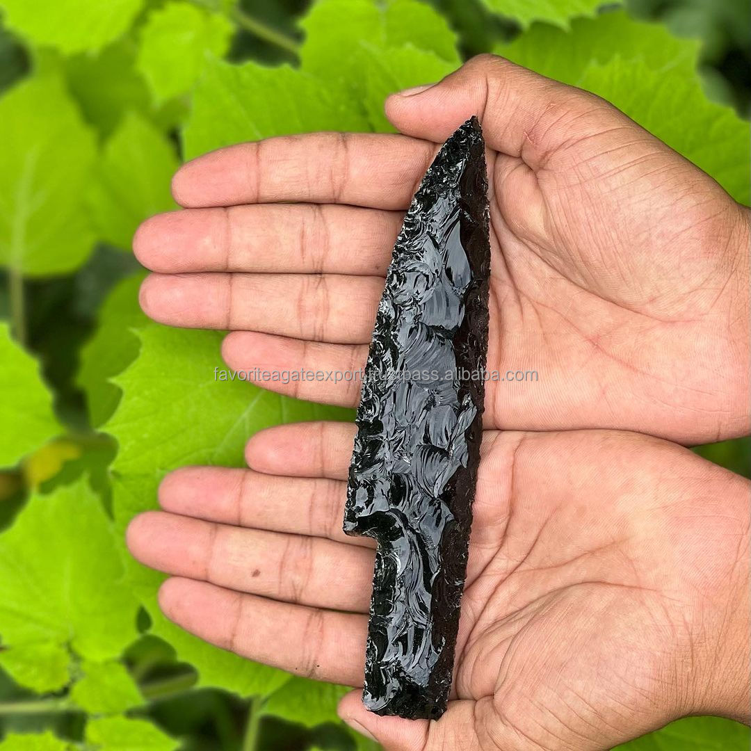 Hand Strapped Black Obsidian Crystal Knife Gemstone Athame Dagger Healing Quartz Stone Knives Wiccan Gift To Remove Negativity