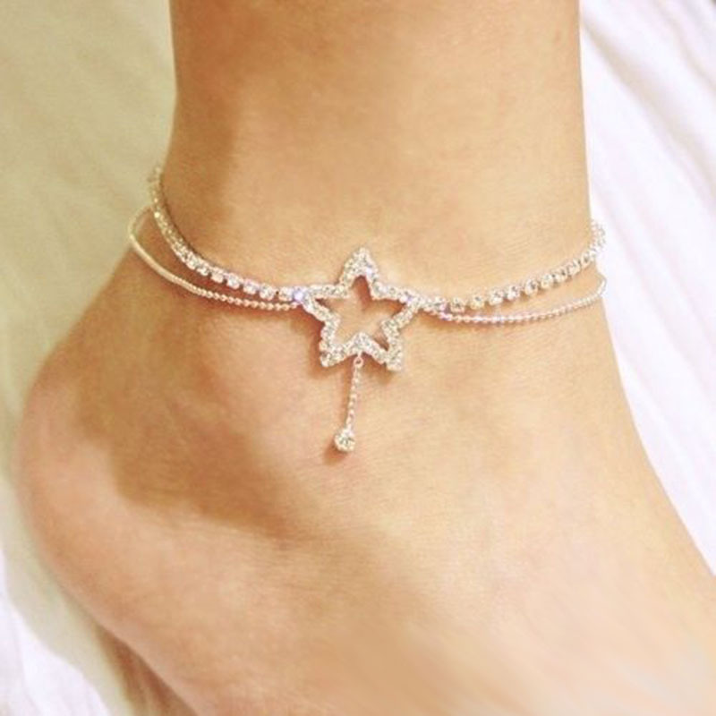 Heart Pattern Crystal Anklet Women Simple Rhinestone Anklet/