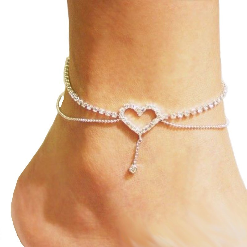 Heart Pattern Crystal Anklet Women Simple Rhinestone Anklet/