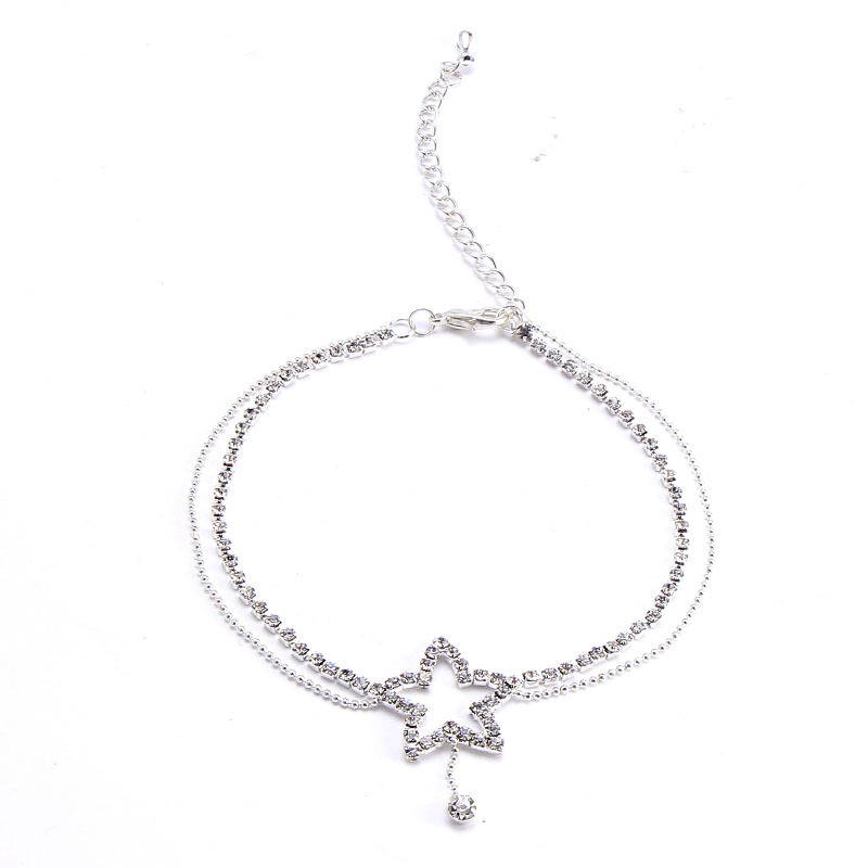 Heart Pattern Crystal Anklet Women Simple Rhinestone Anklet/