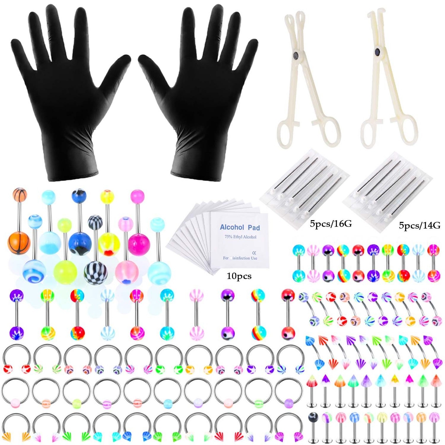 42Pc Belly Button Nose Septum Ear Tragus Labret Lip Monroe Surgical Steel Jewelry Tools Needles Clamps Body Piercing Kit