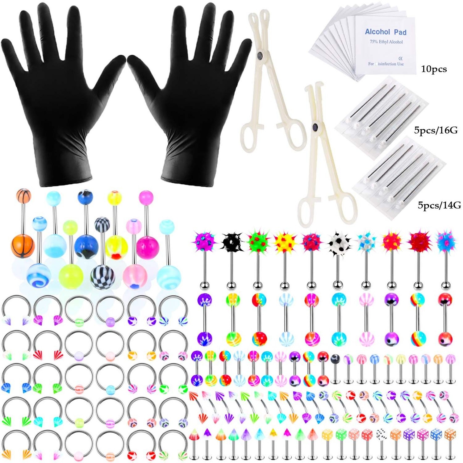 42Pc Belly Button Nose Septum Ear Tragus Labret Lip Monroe Surgical Steel Jewelry Tools Needles Clamps Body Piercing Kit