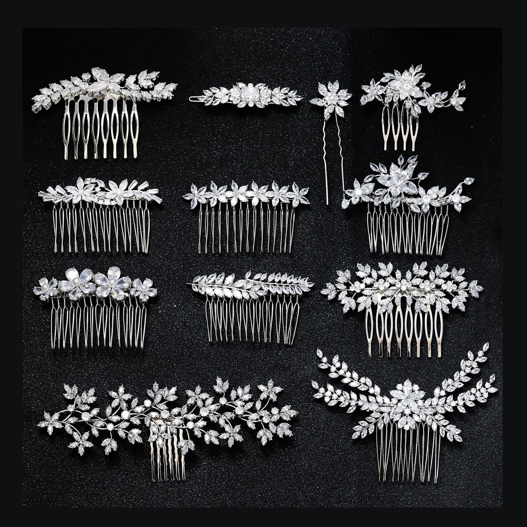 Hot Sale Women Bridal Comb Hair Accessories Luxury Floral Crystal Diamond Cubic Zirconia Bridal Wedding Headpiece