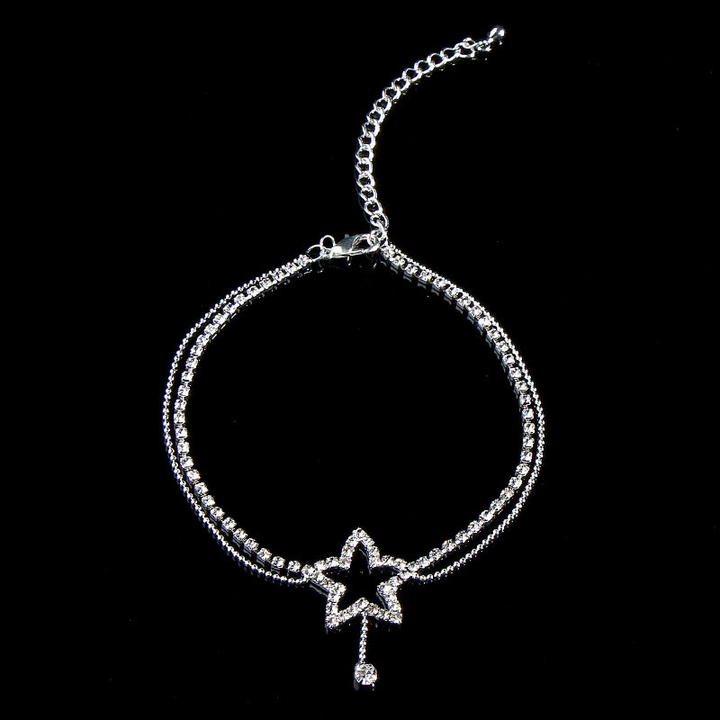 Heart Pattern Crystal Anklet Women Simple Rhinestone Anklet/