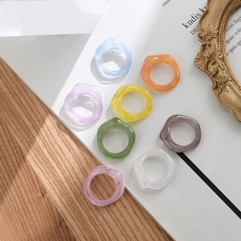 Wholesale High Quality Clear Crystal Transparent Colorful Chunky Geometric Polygon Ring Acrylic Plastic Resin Rings