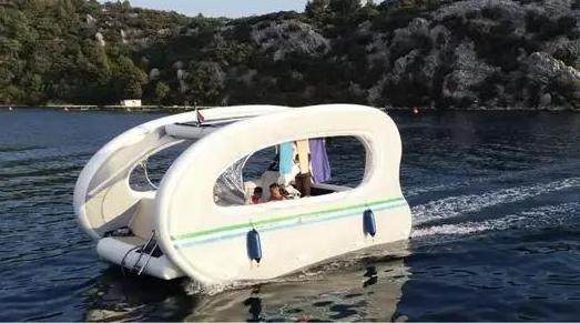 Spatium ELECTRICAT  the sun-powered fun powered Catamaran Cruising  Pontoon  foldable inflatable Solar house boat