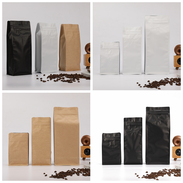 Custom digital printing coffee bean powder packing bag wholesale cheap black white flat bottom coffee bag with easy tear zipper