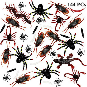 144pcs Halloween Plastic Cockroaches Spiders Scorpions toys and Bat for Halloween Party Favors and Decoration