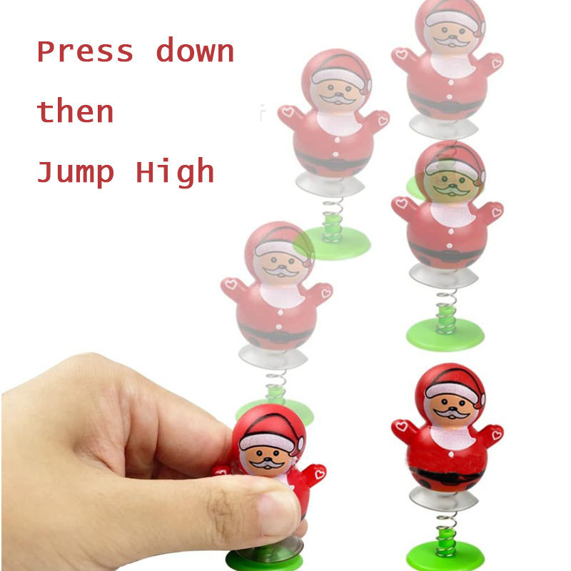 Kids Party Bag Fillers Accessories Party Decoration 6pcs Santa Snowman Bear Jumping Popper Pop Up Toys Christmas Jump Up Toys