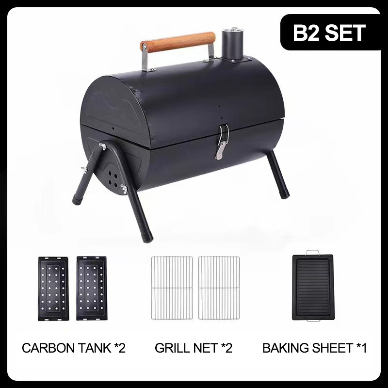 Double Sided Barbecue Tabletop Portable Charcoal barbecue grill outdoor With Cover Chimney For Camping Backyard Cooking