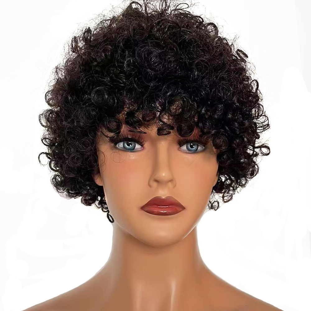 Hair Brazilian Short Machine Made Wig Afro Kinky Curly Wig Natural Color Remy 1b# Human Hair Wigs For Black Women