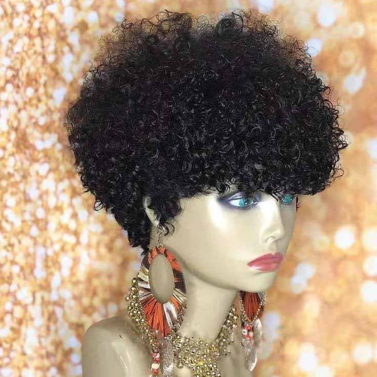 Hair Brazilian Short Machine Made Wig Afro Kinky Curly Wig Natural Color Remy 1b# Human Hair Wigs For Black Women