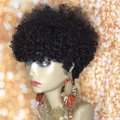 Hair Brazilian Short Machine Made Wig Afro Kinky Curly Wig Natural Color Remy 1b# Human Hair Wigs For Black Women