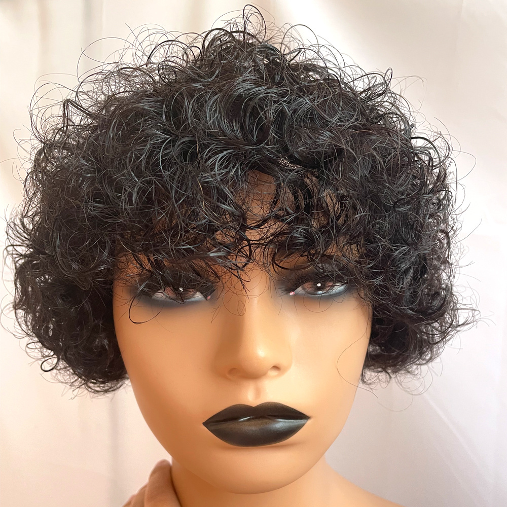 Brazilian Hair None Lace Human Hair Bob Machine Made Wigs for Black Women 180% Density Water Curly Short Black Colors