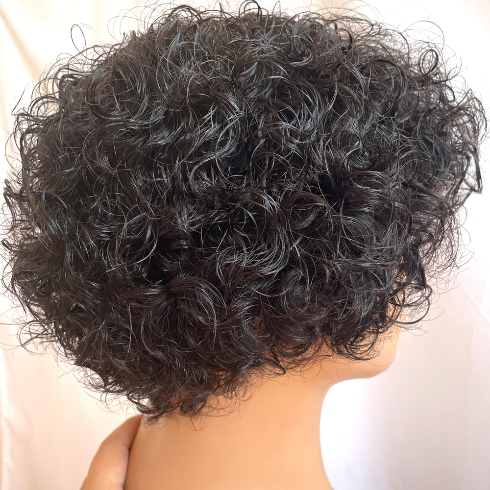 Brazilian Hair None Lace Human Hair Bob Machine Made Wigs for Black Women 180% Density Water Curly Short Black Colors