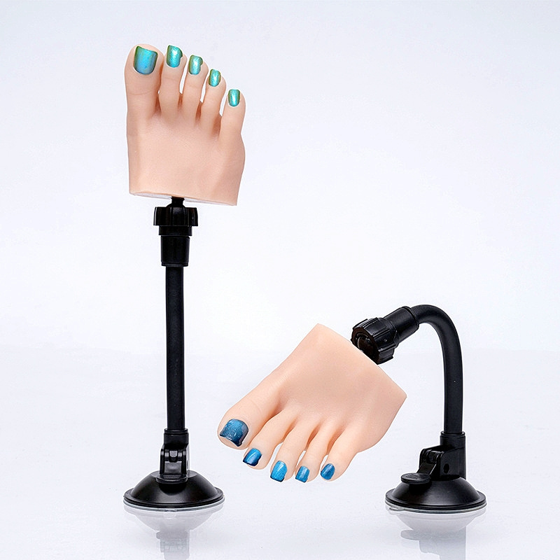 Professional Nail Academy DIY Training Toenail Practice Fake Silicone Foot Mannequin Feet For Acrylic Nail With Stand Holder