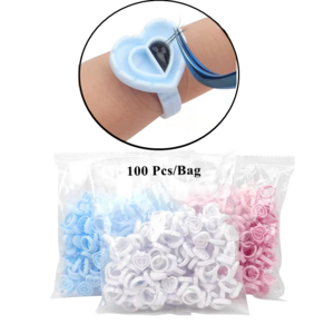 100 Pcs Heart Shape Glue Rings For Eyelash Extensions White Pink Blue Lash Glue Rings Wholesale