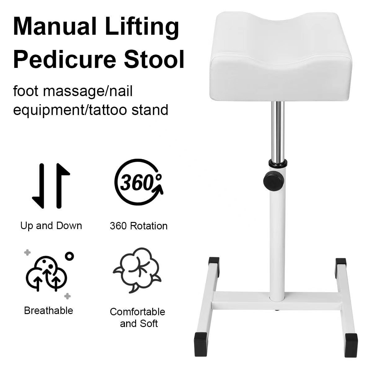 Beauty Salon 360 Degrees Rotatable Adjustable Stool Chair White And Black Stool Pedicure Stool For Nail Tech