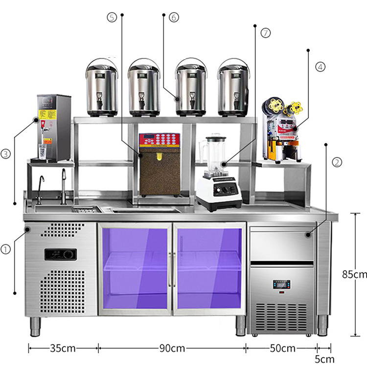 Design Commercial Milk Tea Shop Counter Display Bar Counter Bubble Tea Equipment Sink With Faucet Water Bar Worktop Counter