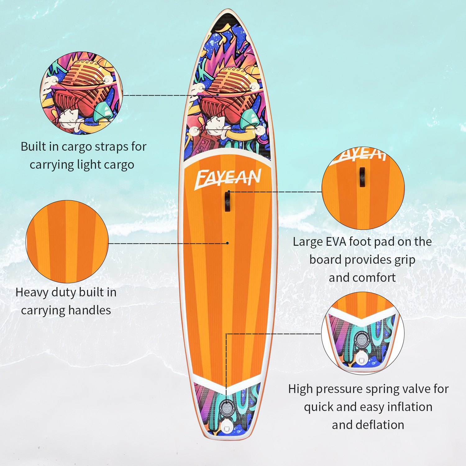 fayean factory price paddle sup electric surfboard paddle board with fins and accessories