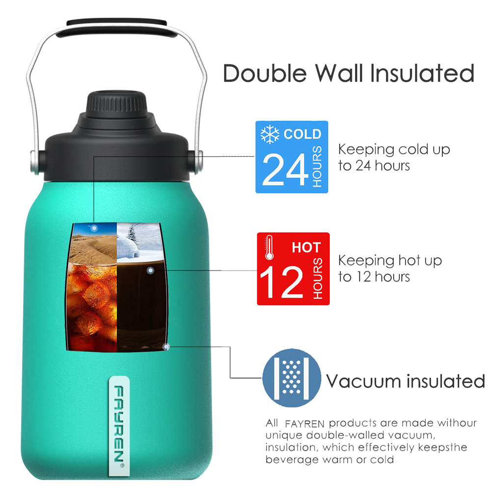 64 Oz 128 Oz Insulated Vacuum Sports Water Bottle With Straw Lid Stainless Steel Half Gallon 2 Litre 2l Gym Termos Water Bottle