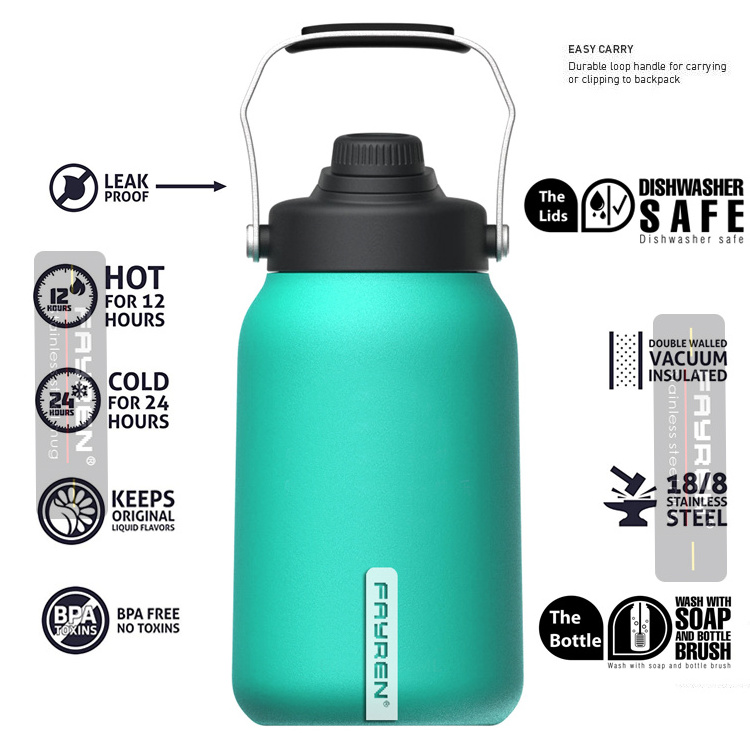 64 Oz 128 Oz Insulated Vacuum Sports Water Bottle With Straw Lid Stainless Steel Half Gallon 2 Litre 2l Gym Termos Water Bottle