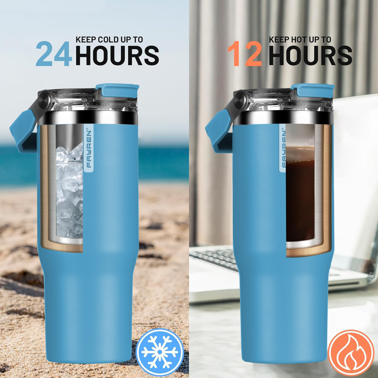 Custom 600ml/900ml Reusable Stainless Steel 304 Powder Coated Tumbler Insulated Travel Coffee Mug With Straw