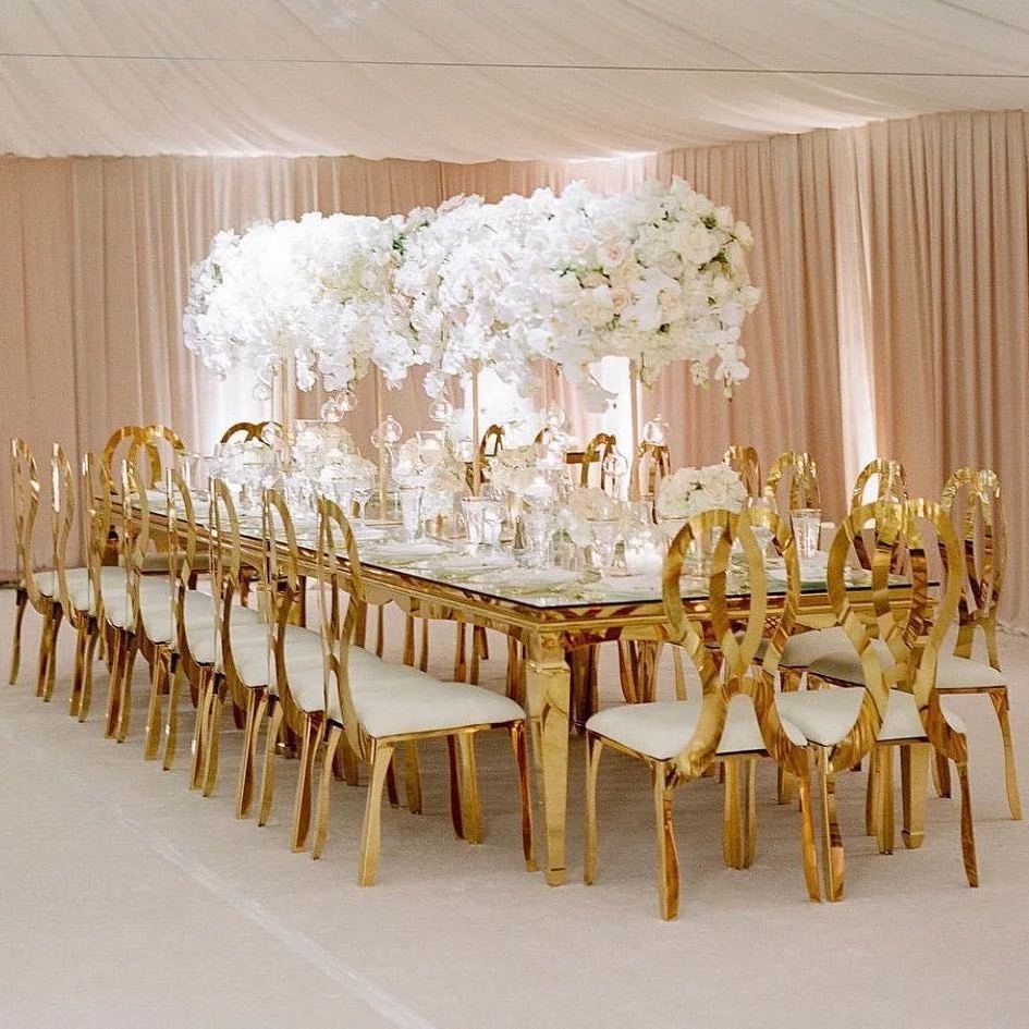 Rectangle mirrored gold glass wedding table for event party used