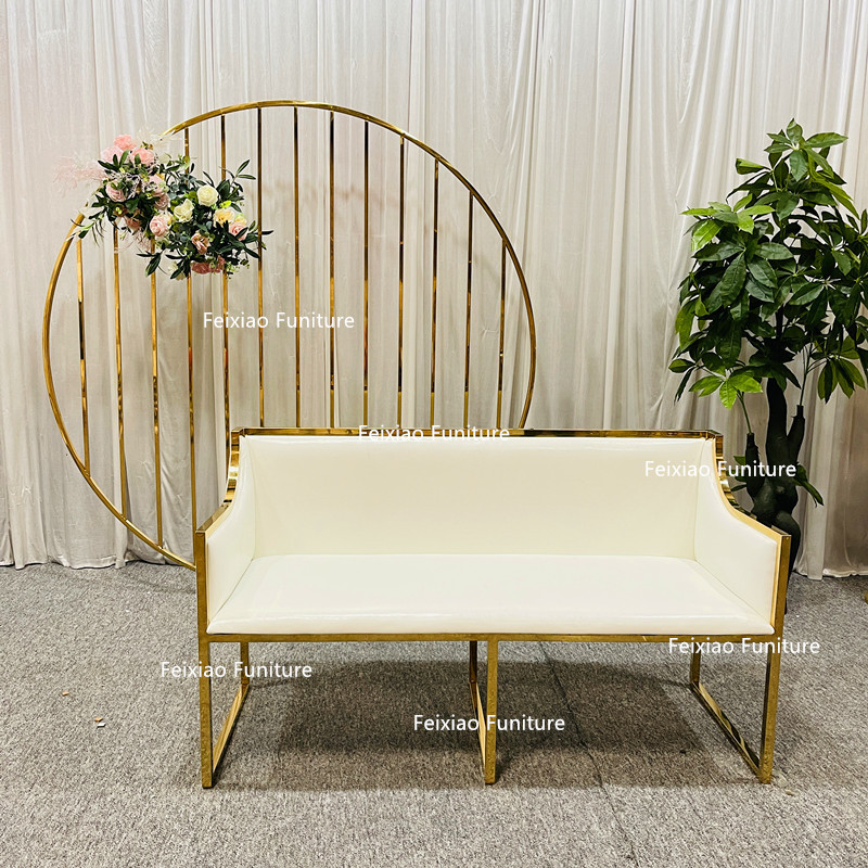 Stainless steel Gold frame White Love seats Bride and Groom Sofa