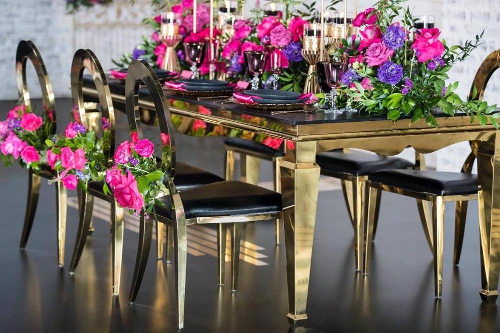 Rectangle mirrored gold glass wedding table for event party used