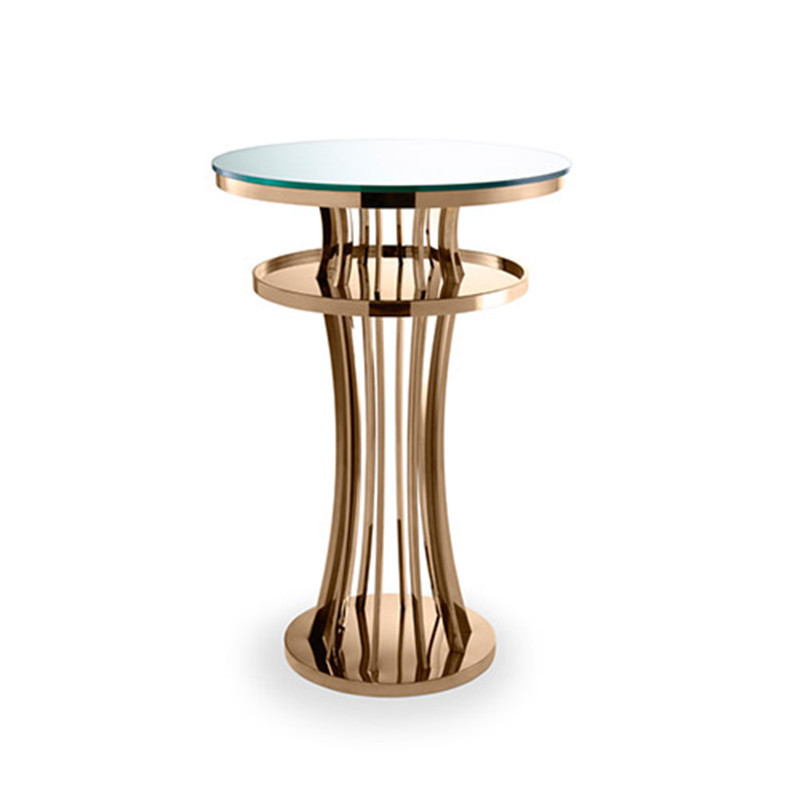 Hot Sale Wedding Party Furniture Customized Color Stainless steel Gold Round Glass Top bar table