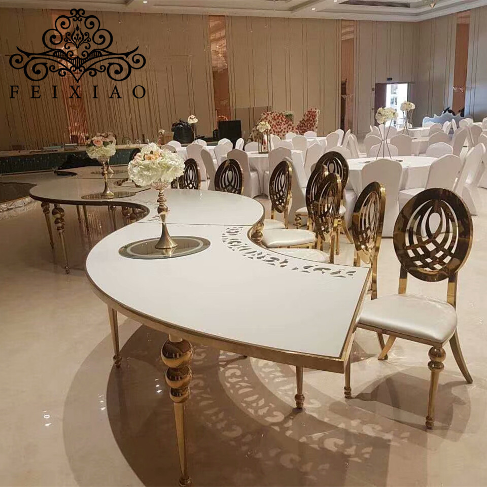 Stainless steel Gold Mirror glass Wedding Serpentine  table