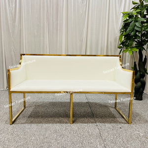 Stainless steel Gold frame White Love seats Bride and Groom Sofa