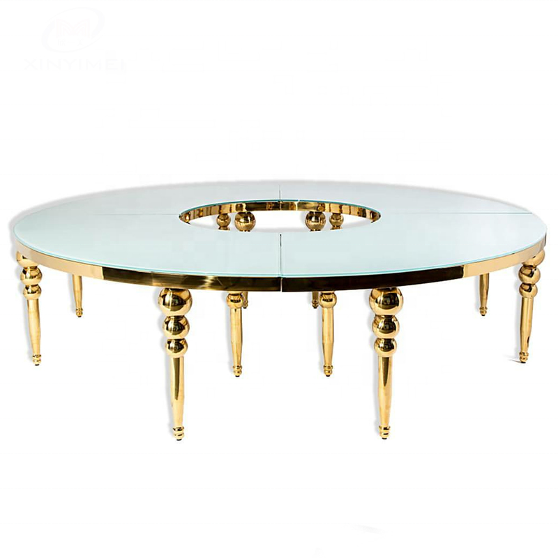 Stainless steel Gold Mirror glass Wedding Serpentine  table